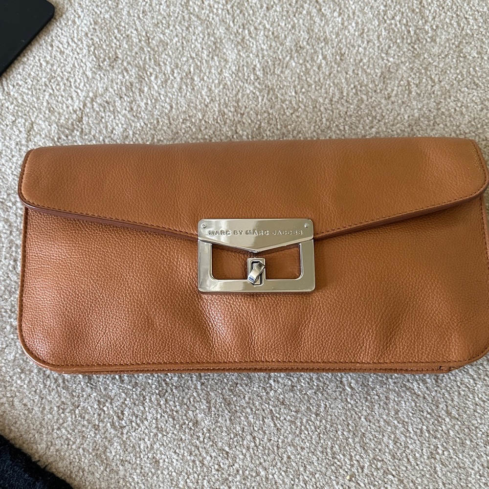 Marc Jacobs Brown Leather Clutch with Silver Accent